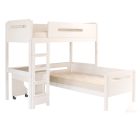 White loft bed with day bed and desk underneath.