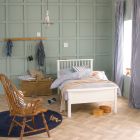white Bowood single bed low foot end, in teal and wood bedroom