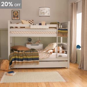 Classic Beech Bunk bed that divides into two, with extra storage and sleepover trundle, space saving bunk bed.