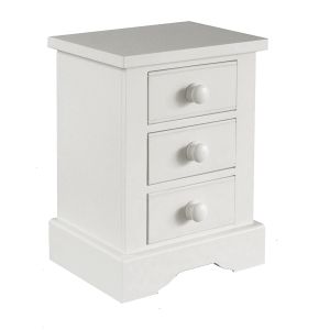 stand alone Pure White traditional bedside cabinet with 3 drawers
