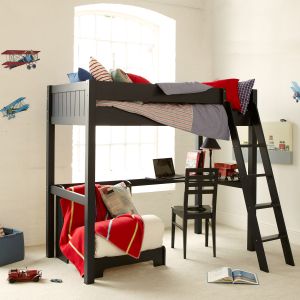 Fargo High Sleeper Loft Bed with Futon & Corner Desk in Painswick Blue 