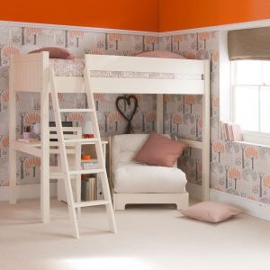 Fargo High Sleeper Loft Bed with Futon and Storage Desk in Ivory White