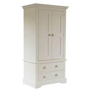 Traditional double door combination wardrobe in Ivory White, with 2 doors and 2 roomy drawers below.